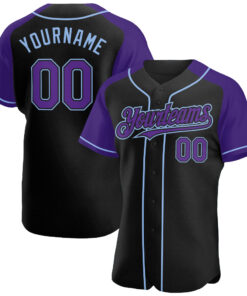 Custom Black Purple-Light Blue Authentic Raglan Sleeves Baseball Jersey