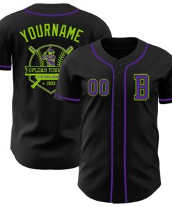 Custom Black Purple-Neon Green Authentic Baseball Jersey