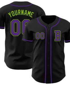 Custom Black Purple-Neon Green Authentic Baseball Jersey