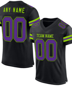 Custom Black Purple-Neon Green Mesh Authentic Football Jersey
