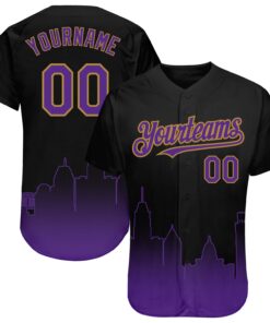 Custom Black Purple-Old Gold 3D Baltimore City Edition Fade Fashion Authentic Baseball Jersey