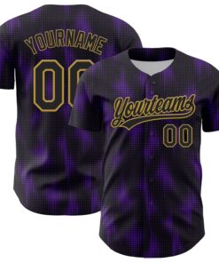 Custom Black Purple-Old Gold 3D Pattern Design Halftone Dots Authentic Baseball Jersey