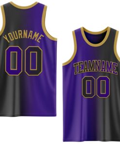 Custom Black Purple-Old Gold Authentic Gradient Fashion Basketball Jersey
