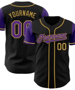 Custom Black Purple-Old Gold Authentic Two Tone Baseball Jersey