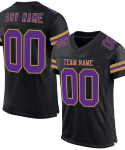 Custom Black Purple-Old Gold Mesh Authentic Football Jersey