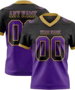 Custom Black Purple-Old Gold Mesh Authentic Gradient Square Shape Flag Football Jersey
