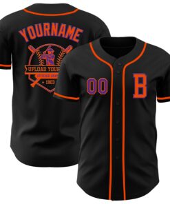 Custom Black Purple-Orange Authentic Baseball Jersey