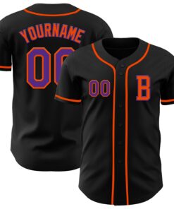 Custom Black Purple-Orange Authentic Baseball Jersey