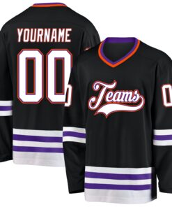 Custom Black Purple-Orange Hockey Jersey