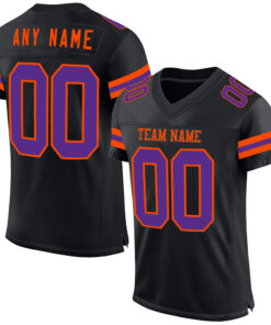 Custom Black Purple-Orange Mesh Authentic Football Jersey