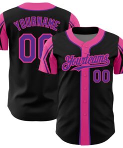 Custom Black Purple-Pink 3 Colors Arm Shapes Authentic Baseball Jersey