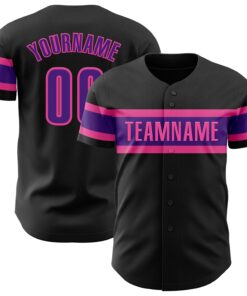 Custom Black Purple-Pink Authentic Baseball Jersey