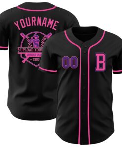 Custom Black Purple-Pink Authentic Baseball Jersey