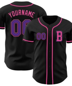 Custom Black Purple-Pink Authentic Baseball Jersey