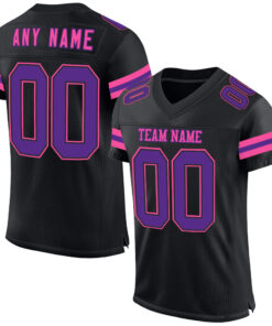 Custom Black Purple-Pink Mesh Authentic Football Jersey