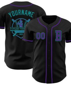 Custom Black Purple-Teal Authentic Baseball Jersey