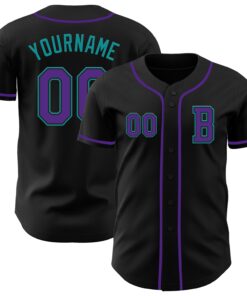 Custom Black Purple-Teal Authentic Baseball Jersey