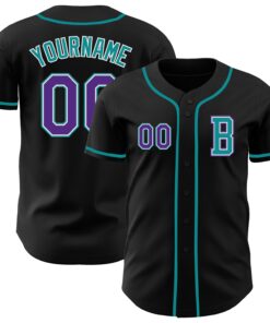 Custom Black Purple-Teal Authentic Baseball Jersey