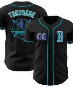 Custom Black Purple-Teal Authentic Baseball Jersey