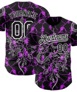 Custom Black Purple-White 3D Pattern Design Animal Snake Authentic Baseball Jersey