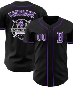 Custom Black Purple-White Authentic Baseball Jersey