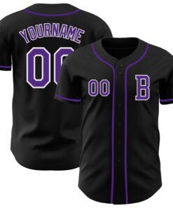 Custom Black Purple-White Authentic Baseball Jersey