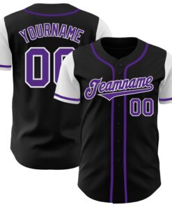 Custom Black Purple-White Authentic Two Tone Baseball Jersey