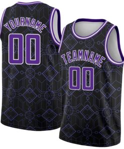 Custom Black Purple-White Geometric Shapes Authentic City Edition Basketball Jersey