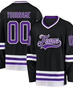 Custom Black Purple-White Hockey Jersey
