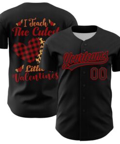 Custom Black Red 3D Love Heart Valentine's Day Authentic Baseball Jersey