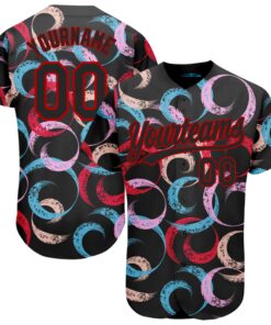 Custom Black Red 3D Pattern Design Abstract Grunge Art Authentic Baseball Jersey