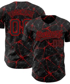 Custom Black Red 3D Pattern Design Abstract Network Authentic Baseball Jersey