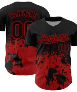 Custom Black Red 3D Pattern Design Abstract Splash Grunge Art Authentic Baseball Jersey
