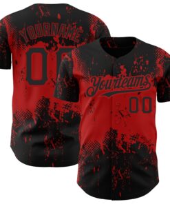 Custom Black Red 3D Pattern Design Abstract Splatter Grunge Art Authentic Baseball Jersey