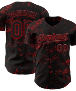 Custom Black Red 3D Pattern Design Abstract Splatter Texture Authentic Baseball Jersey