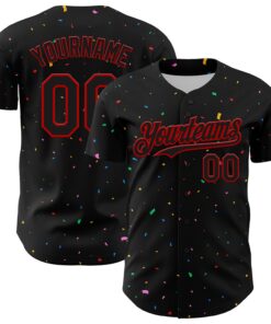 Custom Black Red 3D Pattern Design Confetti Authentic Baseball Jersey