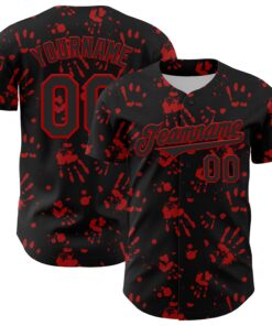 Custom Black Red 3D Pattern Design Rave Bloody Handprint Authentic Baseball Jersey