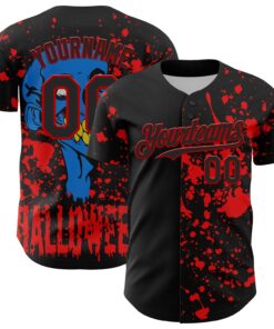 Custom Black Red 3D Pattern Design Rave Halloween Skull Authentic Baseball Jersey