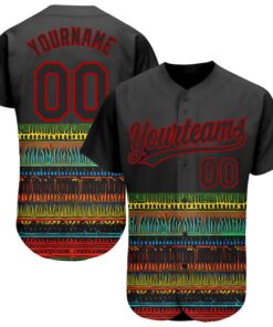 Custom Black Red 3D Pattern Design Traditional African Ethnic Style Authentic Baseball Jersey