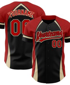 Custom Black Red-Cream 3D Pattern Design Curve Solid Authentic Baseball Jersey