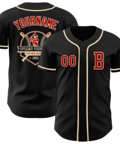Custom Black Red-Cream Authentic Baseball Jersey