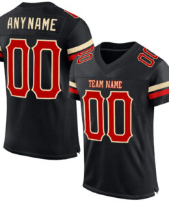 Custom Black Red-Cream Mesh Authentic Football Jersey