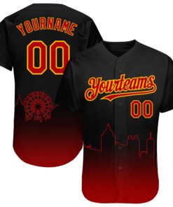 Custom Black Red-Gold 3D Atlanta City Edition Fade Fashion Authentic Baseball Jersey
