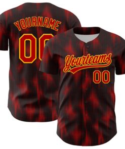 Custom Black Red-Gold 3D Pattern Design Halftone Dots Authentic Baseball Jersey