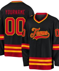 Custom Black Red-Gold Hockey Jersey
