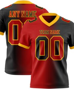 Custom Black Red-Gold Mesh Authentic Gradient Fashion Football Jersey