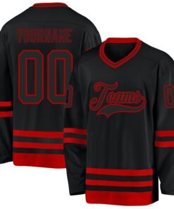 Custom Black Red Hockey Jersey