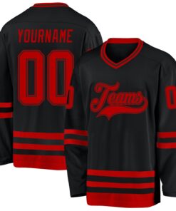 Custom Black Red Hockey Jersey