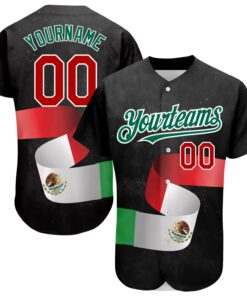 Custom Black Red Kelly Green 3D Mexican Flag Authentic Baseball Jersey