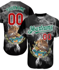 Custom Black Red Kelly Green 3D Mexico Authentic Baseball Jersey